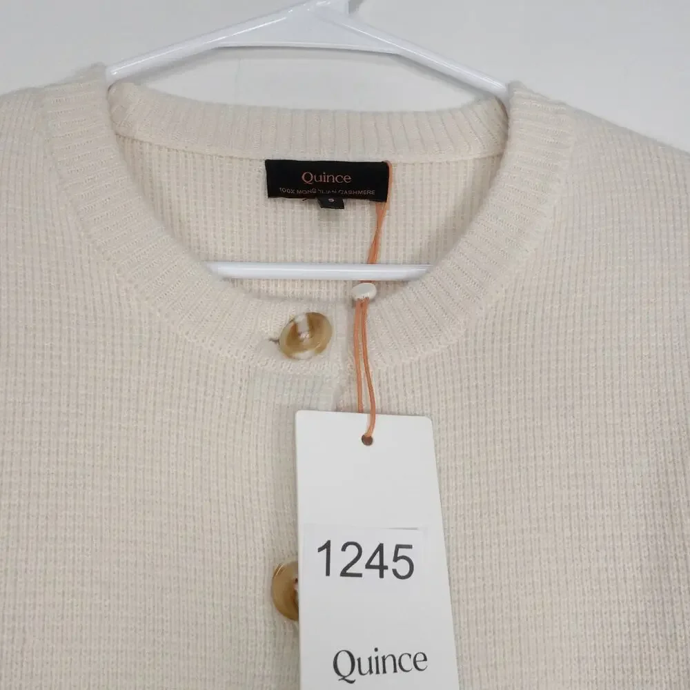 New Quince Small Mongolian Cashmere Button Up Structured Cardigan Sweater Ivory